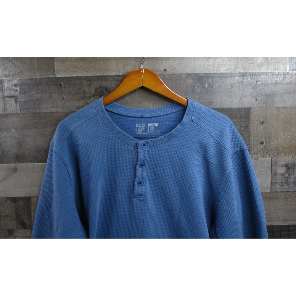 5.11 Tactical Henley Shirt Mens 2XL Blue Waffle Knit Thermal Long Sleeve Raglan